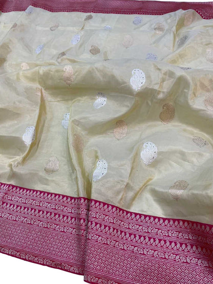 Elegant Pastel Banarasi Handloom Pure Tissue Silk Saree - Luxurion World