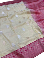 Elegant Pastel Banarasi Handloom Pure Tissue Silk Saree - Luxurion World