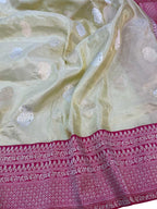 Elegant Pastel Banarasi Handloom Pure Tissue Silk Saree - Luxurion World