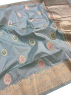 Elegant Blue Banarasi Handloom Pure Katan Silk Saree - Luxurion World