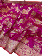 Elegant Pink Banarasi Handloom Pure Katan Silk Saree - Luxurion World