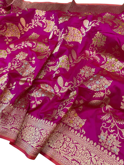 Elegant Pink Banarasi Handloom Pure Katan Silk Saree - Luxurion World