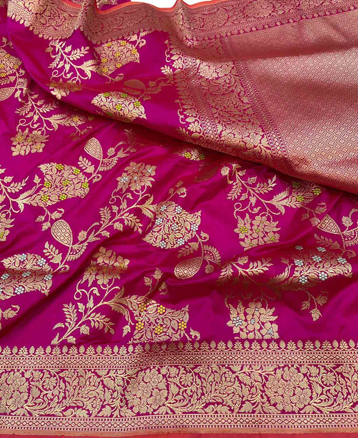 Elegant Pink Banarasi Handloom Pure Katan Silk Saree - Luxurion World