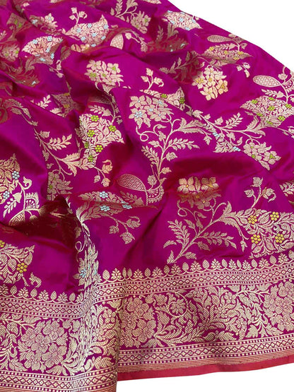 Elegant Pink Banarasi Handloom Pure Katan Silk Saree - Luxurion World