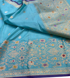 Elegant Blue Banarasi Handloom Pure Katan Silk Saree - Luxurion World