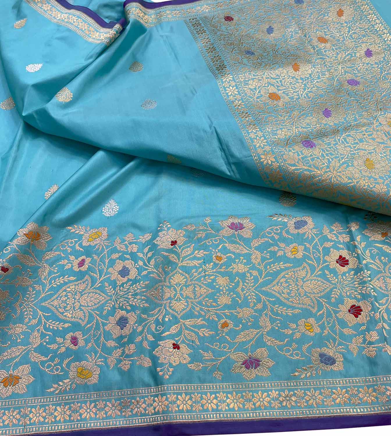 Elegant Blue Banarasi Handloom Pure Katan Silk Saree - Luxurion World