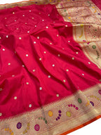 Elegant Reddish Pink Banarasi Handloom Pure Katan Silk Saree - Luxurion World