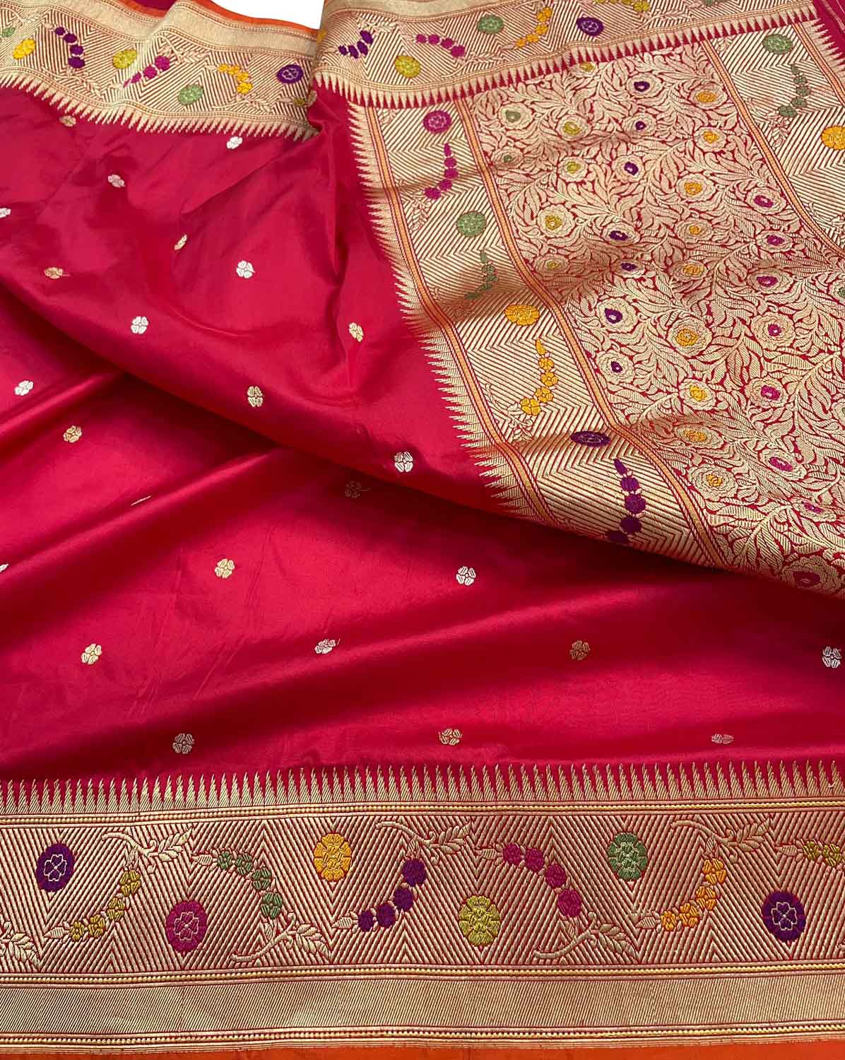 Elegant Reddish Pink Banarasi Handloom Pure Katan Silk Saree - Luxurion World