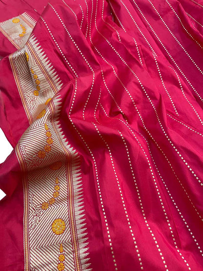 Elegant Reddish Pink Banarasi Handloom Pure Katan Silk Saree - Luxurion World