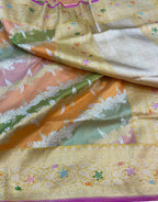 Exquisite Multicolor Banarasi Handloom Rangkat Pure Katan Silk Saree - Luxurion World