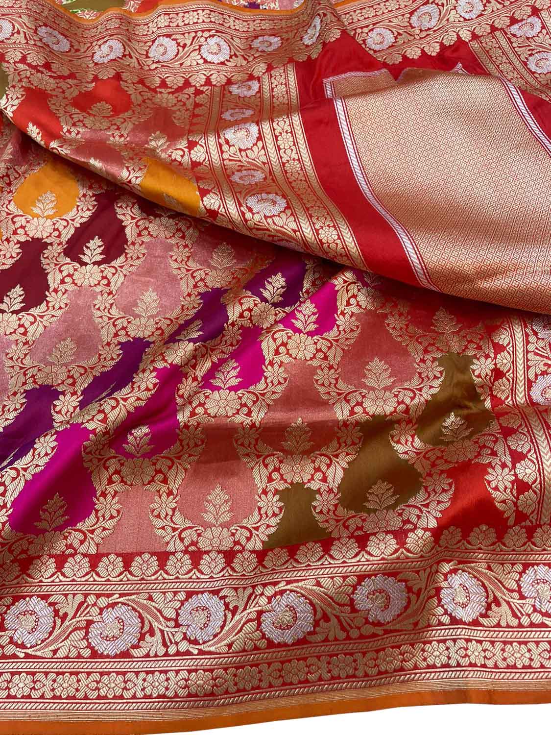 Exquisite Multicolor Banarasi Handloom Rangkat Pure Katan Silk Saree - Luxurion World