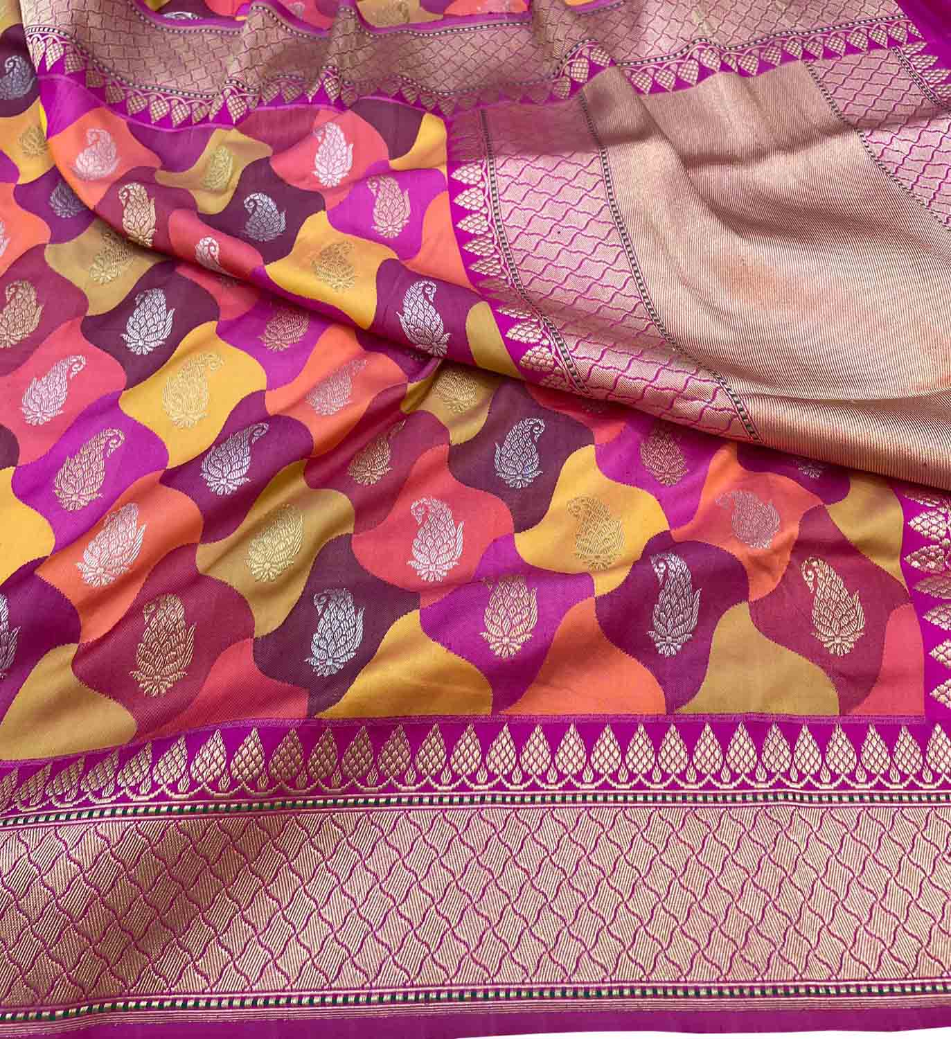 Exquisite Multicolor Banarasi Handloom Rangkat Pure Katan Silk Saree - Luxurion World
