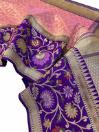 Elegant Pink Banarasi Silk Saree with Meenakari Border - Luxurion World