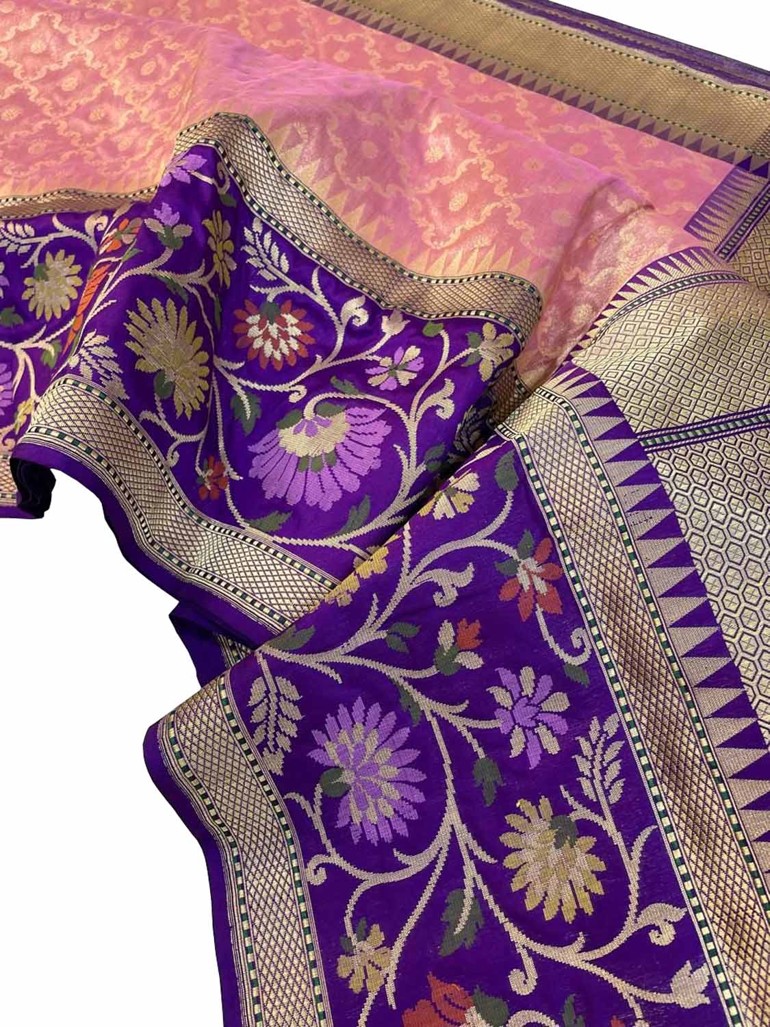 Elegant Pink Banarasi Silk Saree with Meenakari Border - Luxurion World