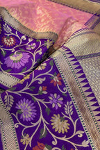 Elegant Pink Banarasi Silk Saree with Meenakari Border - Luxurion World