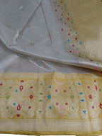 Elegant Off White Banarasi Silk Saree with Meenakari Border - Luxurion World