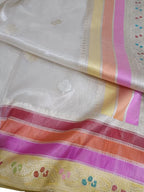 Elegant Off White Banarasi Silk Saree with Meenakari Border - Luxurion World