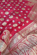 Exquisite Red Banarasi Handloom Pure Katan Silk Sona Roopa Saree - Luxurion World