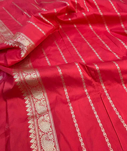 Exquisite Red Banarasi Handloom Pure Katan Silk Sona Roopa Saree - Luxurion World