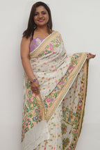 Stunning Dyeable Banarasi Pure Georgette Meenakari Flower Design Saree - Luxurion World