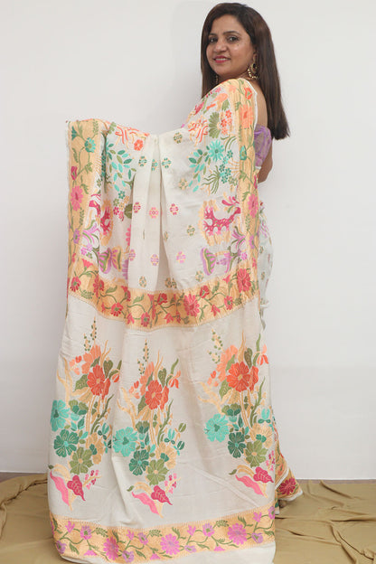 Dyeable Meenakari Banarasi Pure Georgette Flower Design Saree - Luxurion World