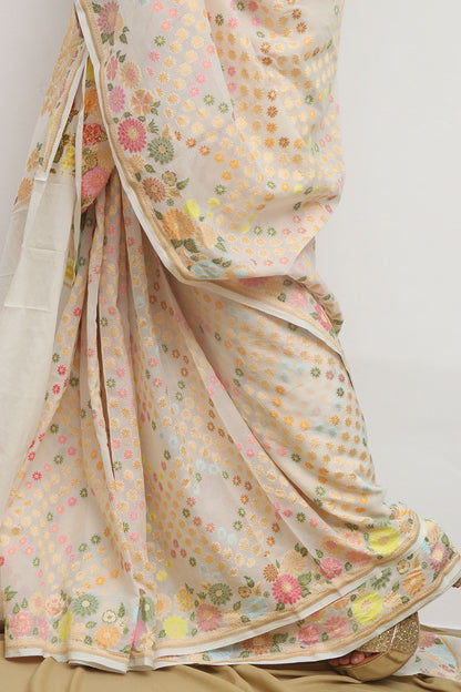 Dyeable Meenakari Flower Design Banarasi Pure Georgette Saree - Luxurion World