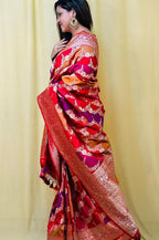 Multicolor Handloom Banarasi Pure Katan Silk Rangkat Saree - Luxurion World