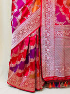 Multicolor Handloom Banarasi Pure Katan Silk Rangkat Saree - Luxurion World