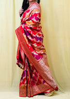 Multicolor Handloom Banarasi Pure Katan Silk Rangkat Saree - Luxurion World
