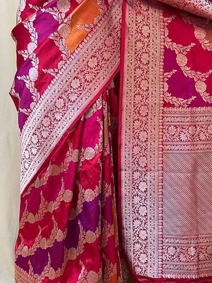 Multicolor Handloom Banarasi Pure Katan Silk Rangkat Saree - Luxurion World