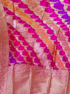 Multicolor Handloom Banarasi Pure Katan Silk Rangkat Saree - Luxurion World