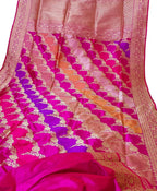 Multicolor Handloom Banarasi Pure Katan Silk Rangkat Saree - Luxurion World
