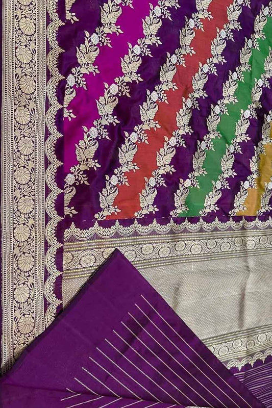 Exquisite Multicolor Banarasi Handloom Pure Katan Silk Rangkat Saree - Luxurion World