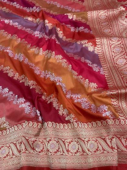Exquisite Multicolor Banarasi Handloom Pure Katan Silk Rangkat Saree - Luxurion World