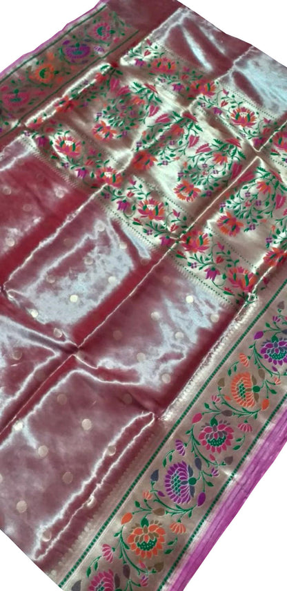 Elegant Pink Banarasi Tissue Silk Saree - Luxurion World