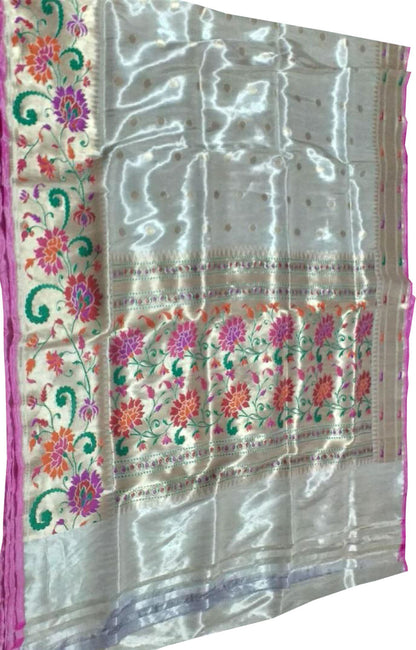 Elegant Off White Banarasi Handloom Tissue Silk Saree - Luxurion World