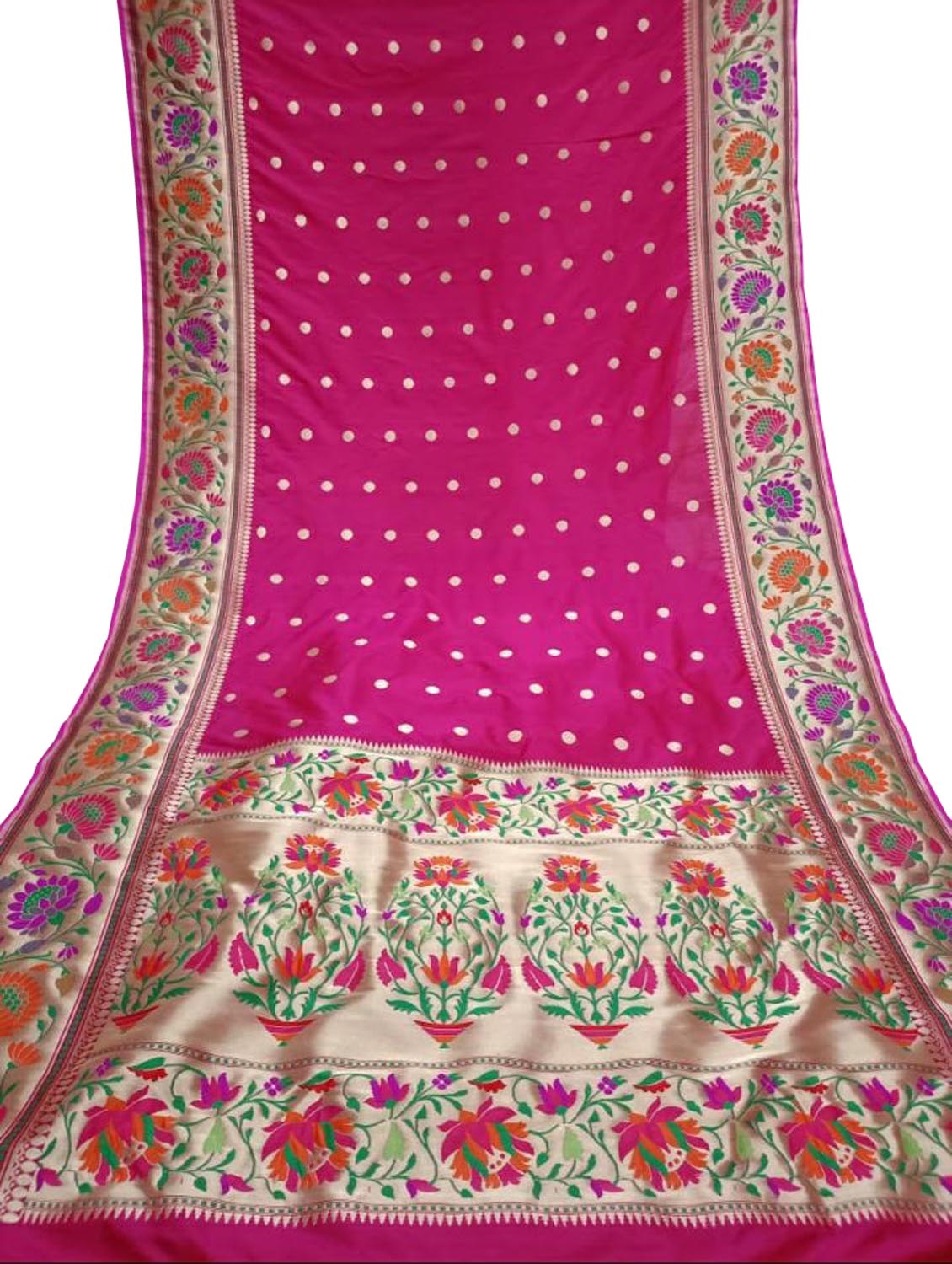 Exquisite Pink Banarasi Handloom Silk Saree with Paithani Border - Luxurion World