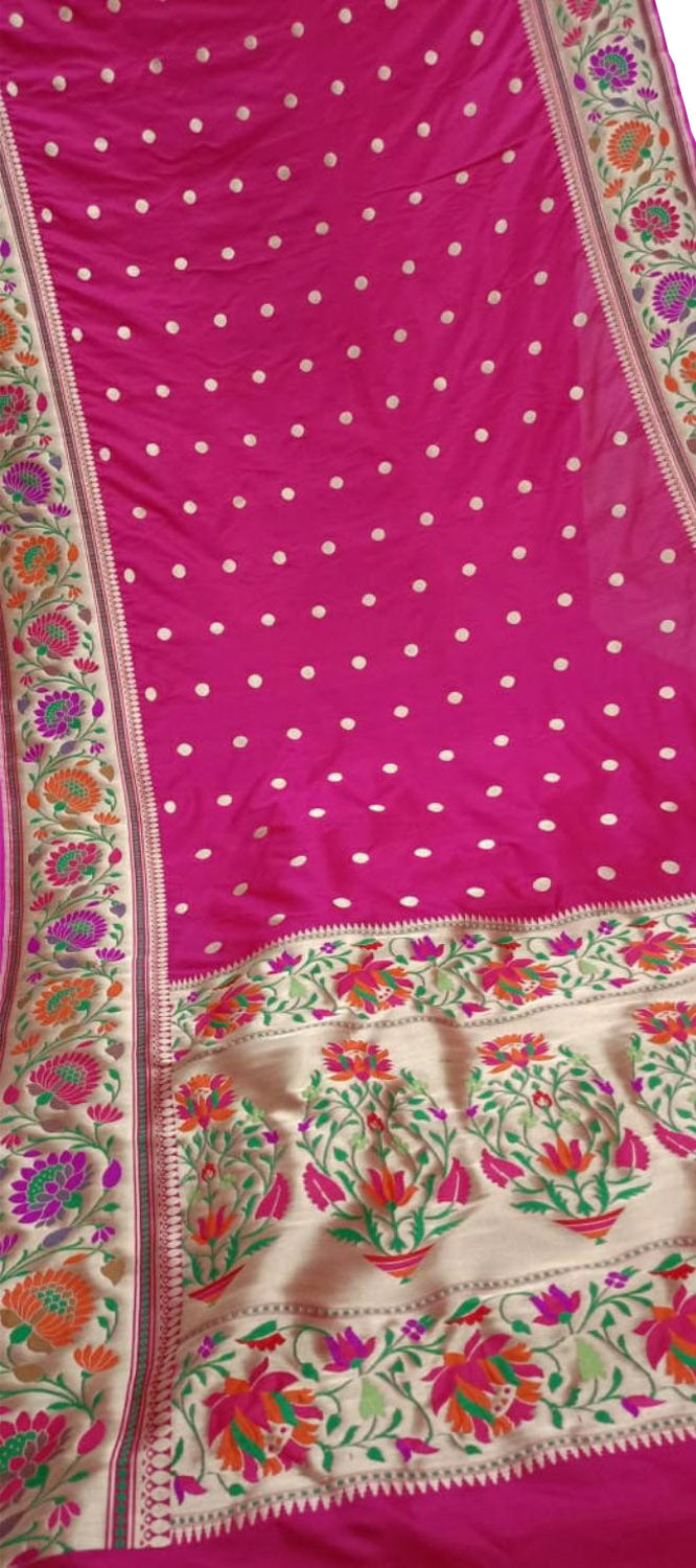 Exquisite Pink Banarasi Handloom Silk Saree with Paithani Border - Luxurion World
