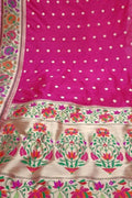 Exquisite Pink Banarasi Handloom Silk Saree with Paithani Border - Luxurion World