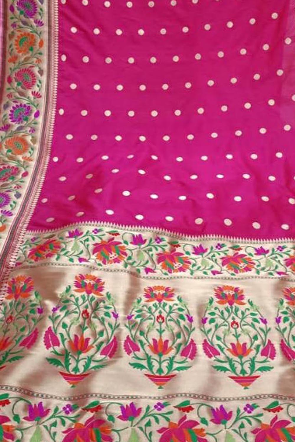 Exquisite Pink Banarasi Handloom Silk Saree with Paithani Border - Luxurion World