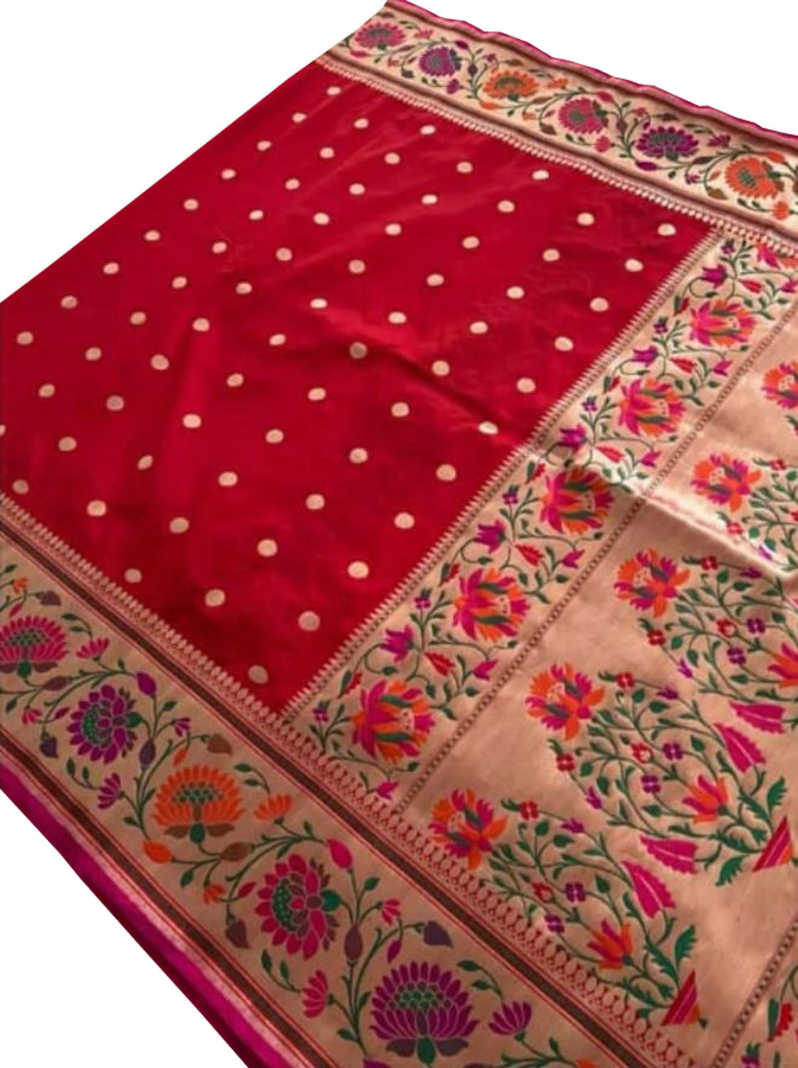 Exquisite Red Banarasi Handloom Silk Saree with Paithani Border - Luxurion World