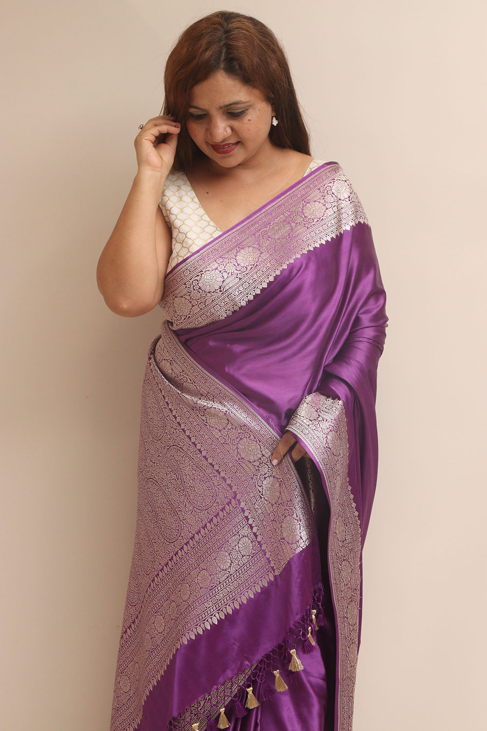 Exquisite Purple Banarasi Handloom Pure Mashru Silk Plain Saree - Luxurion World