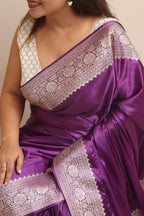Exquisite Purple Banarasi Handloom Pure Mashru Silk Plain Saree - Luxurion World