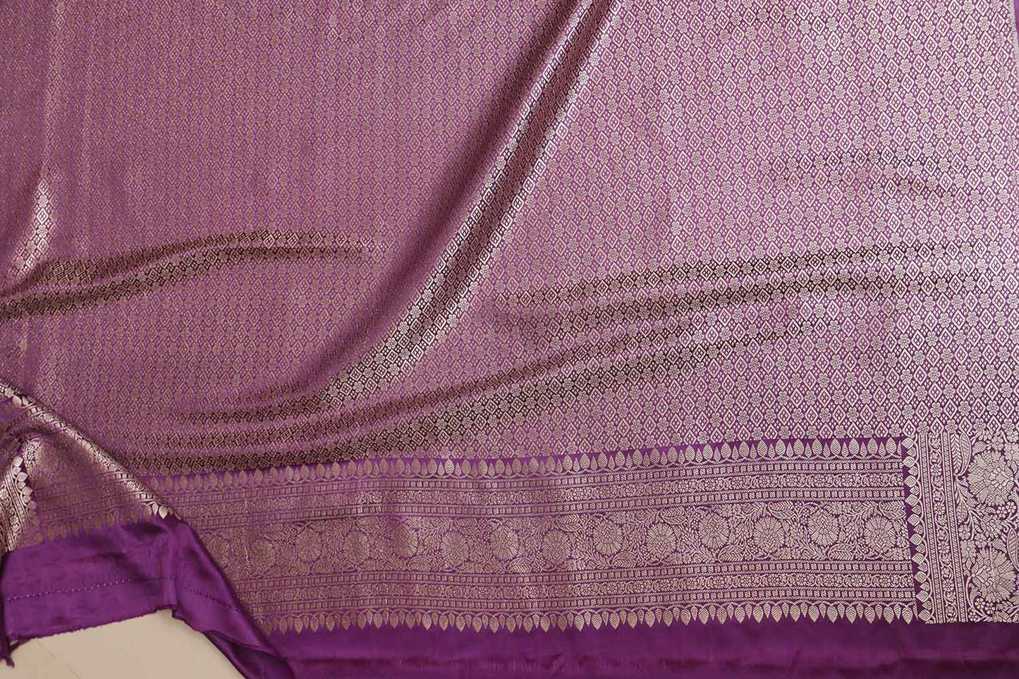 Exquisite Purple Banarasi Handloom Pure Mashru Silk Plain Saree - Luxurion World