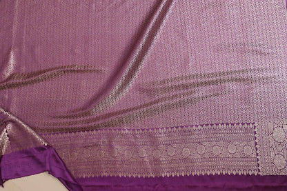 Exquisite Purple Banarasi Handloom Pure Mashru Silk Plain Saree - Luxurion World