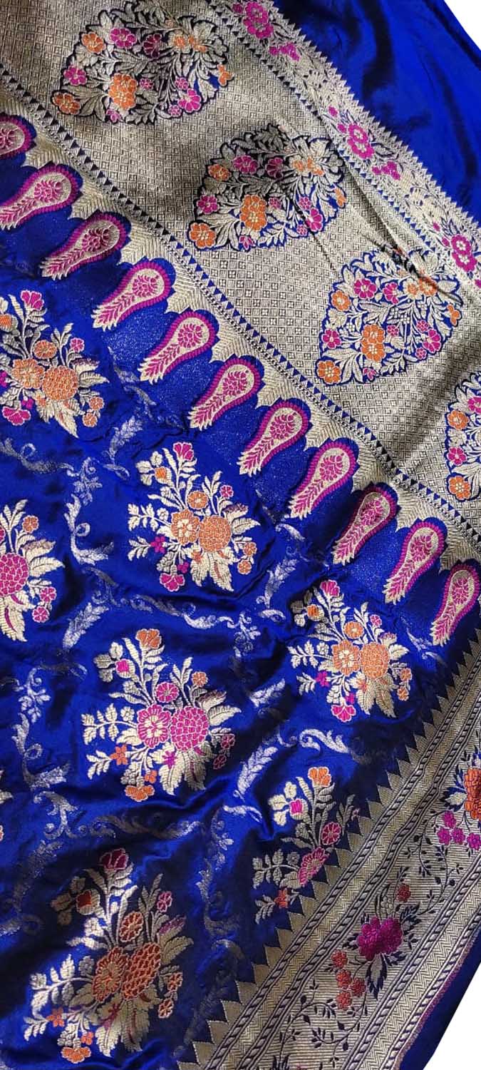 Elegant Blue Banarasi Handloom Pure Katan Silk Meenakari Saree - Luxurion World