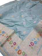 Elegant Blue Banarasi Handloom Pure Katan Silk Meenakari Saree - Luxurion World