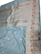 Elegant Blue Banarasi Handloom Pure Katan Silk Meenakari Saree - Luxurion World