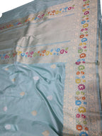 Elegant Blue Banarasi Handloom Pure Katan Silk Meenakari Saree - Luxurion World