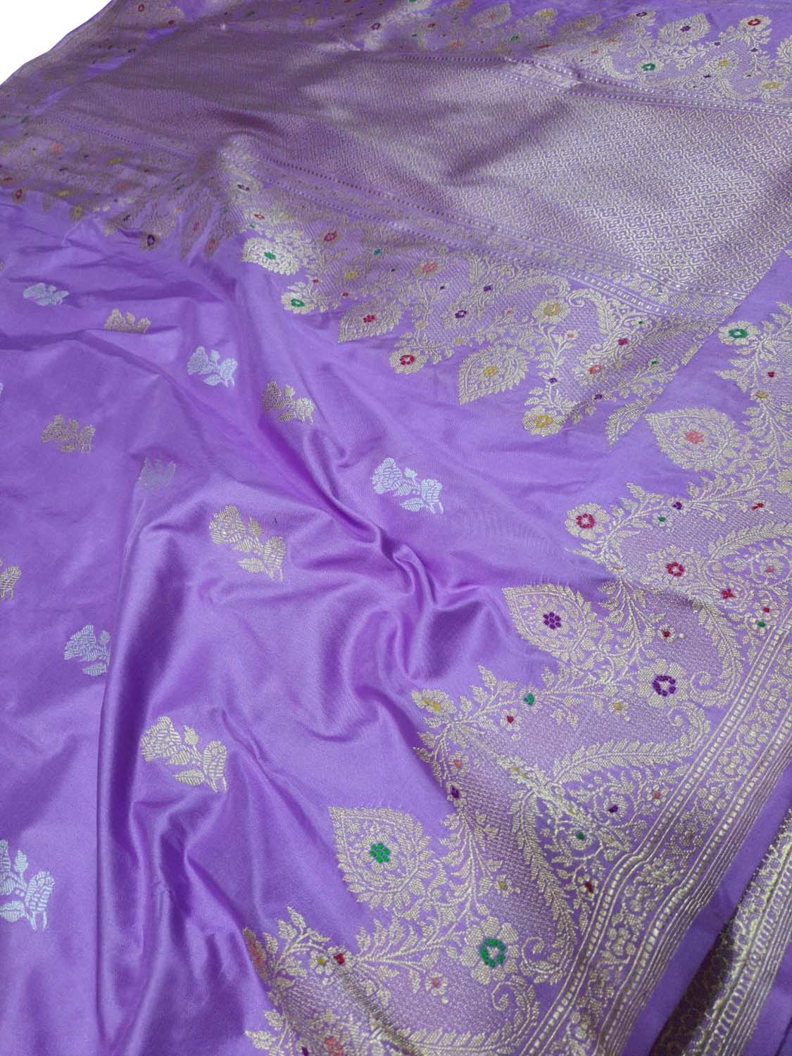 Elegant Purple Banarasi Handloom Pure Katan Silk Meenakari Saree - Luxurion World